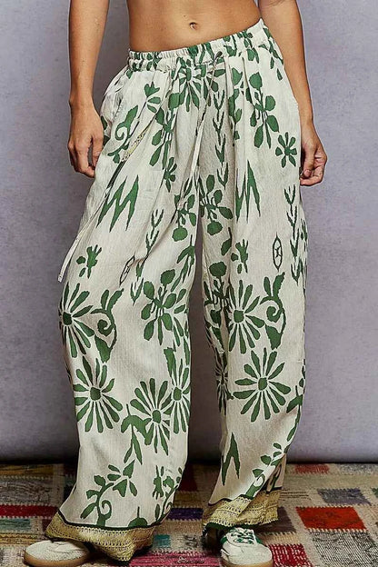 POL Floral Printed Woven Wide Leg Drawstring Pants