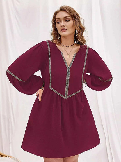 Plus Size Notched Balloon Sleeve Mini Dress