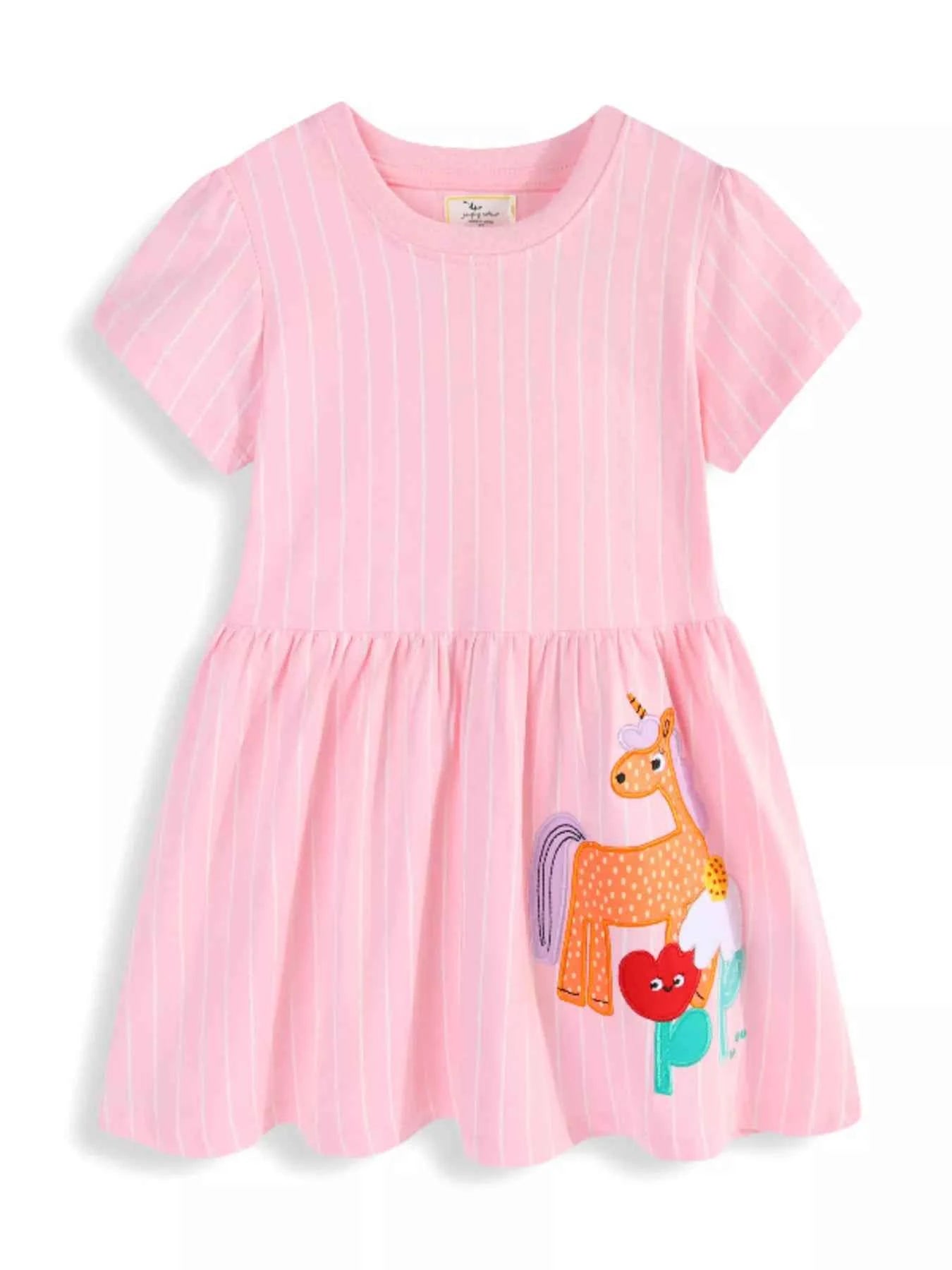 Children's Striped Unicorn Short Sleeve Dress
