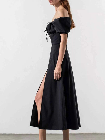 Full Size Slit Short Sleeve Midi Dress Plus Size