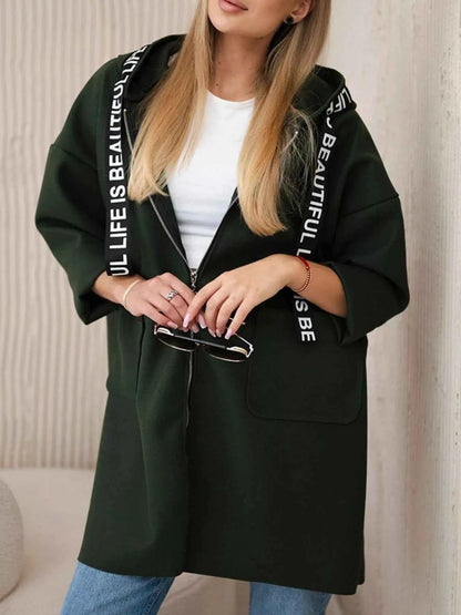 Full Size Hooded Zip-Up Longline Outerwear Plus Size