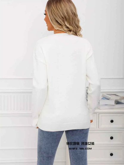 Valentine's Day Heart Print Round Neck Sweater