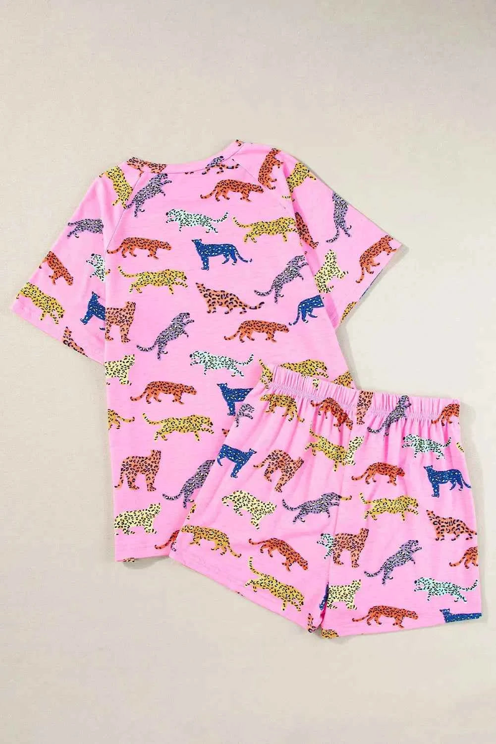 Animal Round Neck Top and Shorts Lounge Set