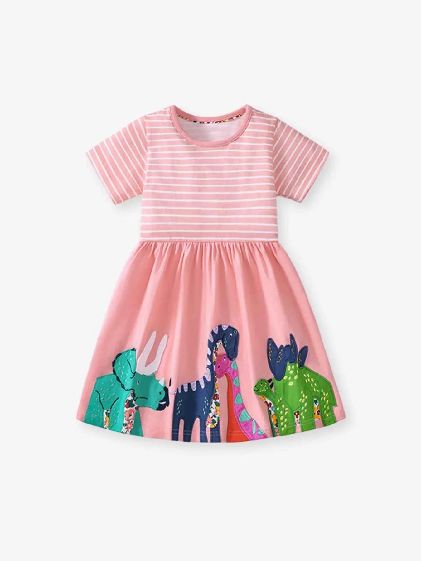 Children's Dinosaur Striped Casual Dress