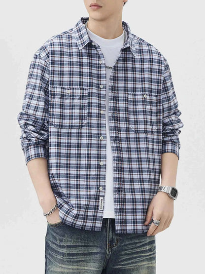 Men's Plus Size Plaid Button Up Long Sleeve Shirt