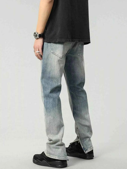 Men's Zip Detail Washed Straight Leg Jeans