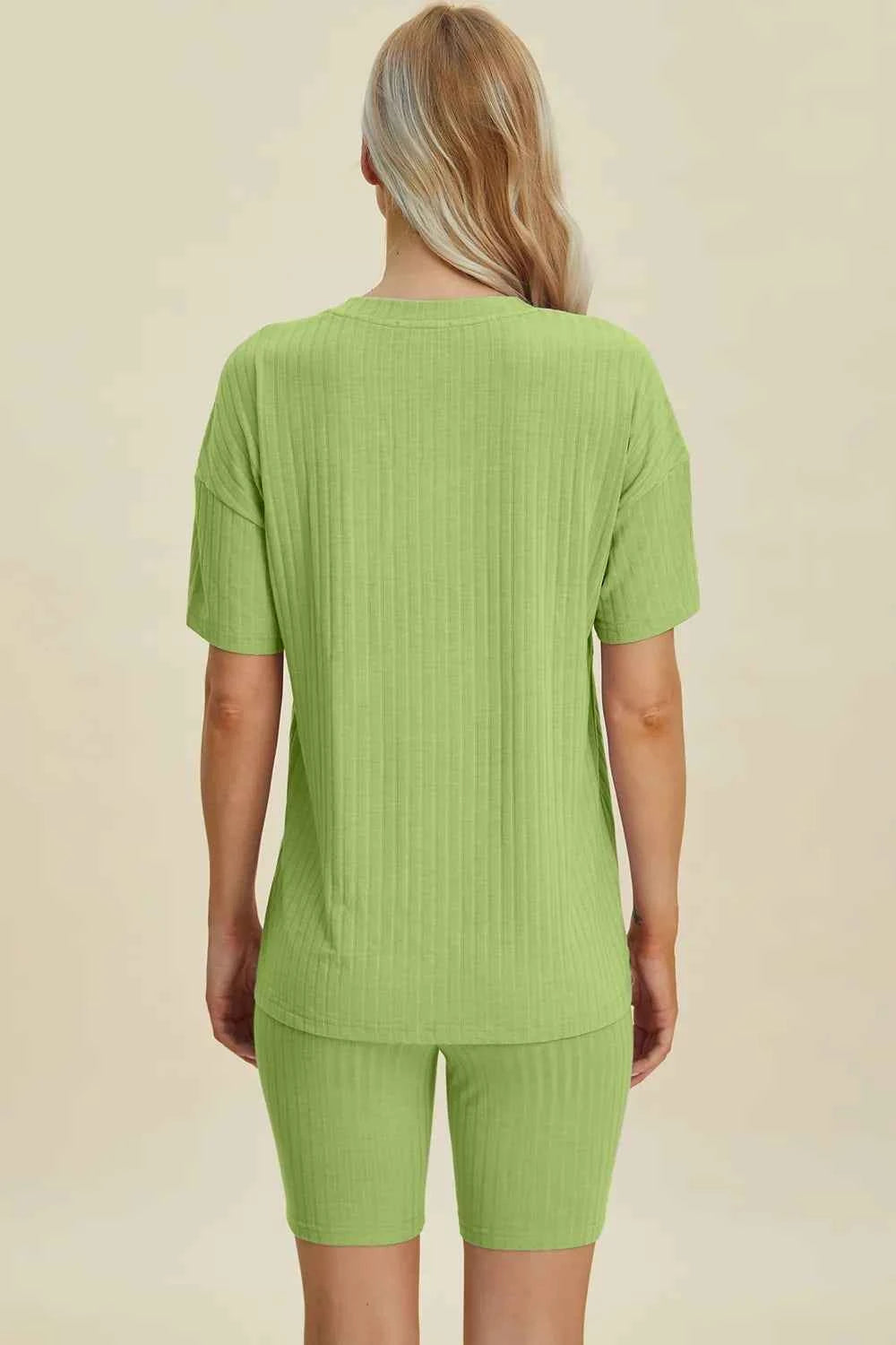 Basic Bae Full Size Ribbed V-Neck Short Sleeve Top and Shorts Set