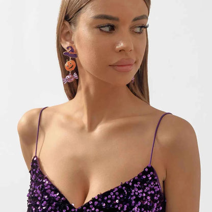 Halloween 18K Gold-Plated Alloy Pumpkin Earrings
