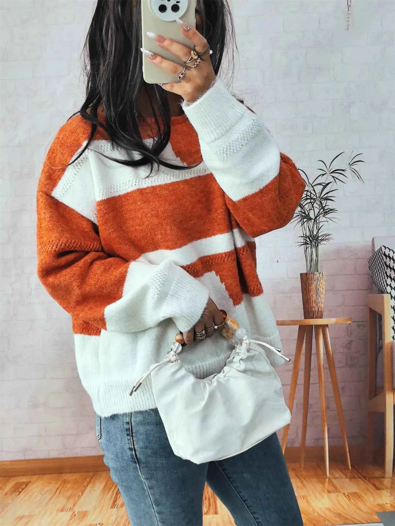 Color Block Round Neck Sweater