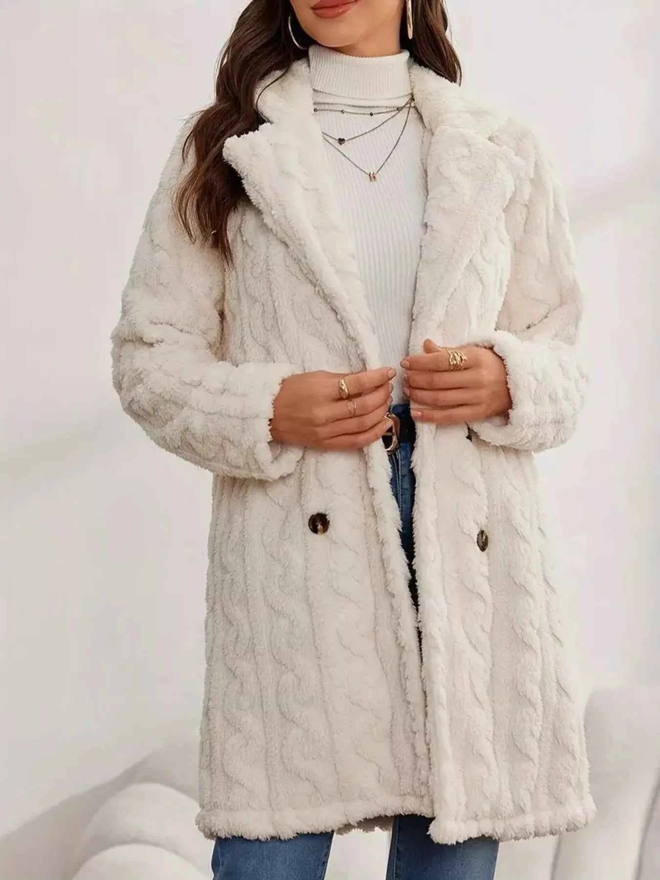 Double-Breasted Fleece Longline Coat