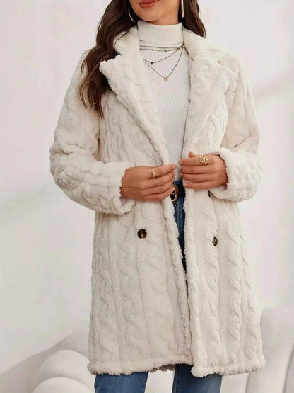 Double-Breasted Fleece Longline Coat