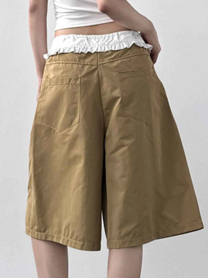 Contrast Waistband Wide-Leg Shorts