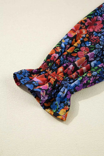 Floral Print Flounce Sleeve Dress