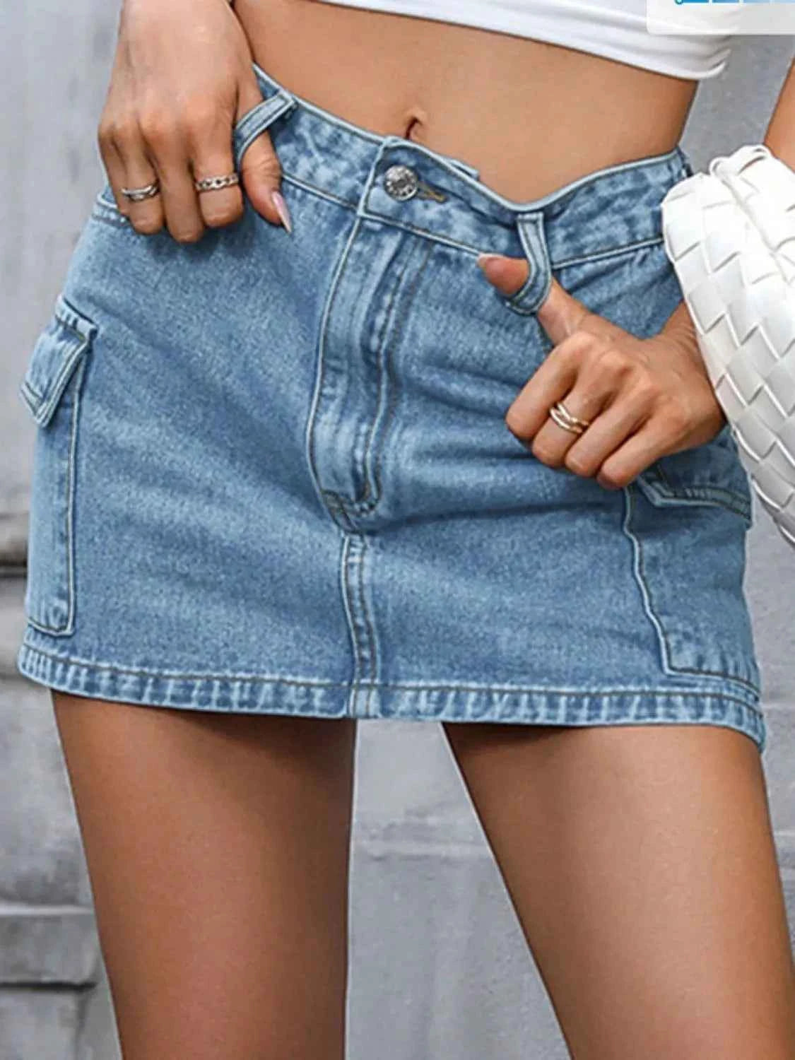 Pocketed Denim Mini Skirt