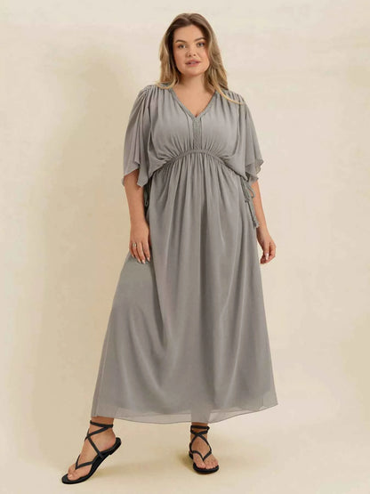 Plus Size V-Neck Flutter Sleeve Dress