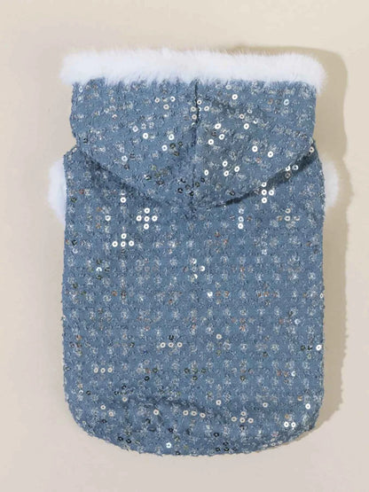 Sequin Pet Coat with Fur Trim
