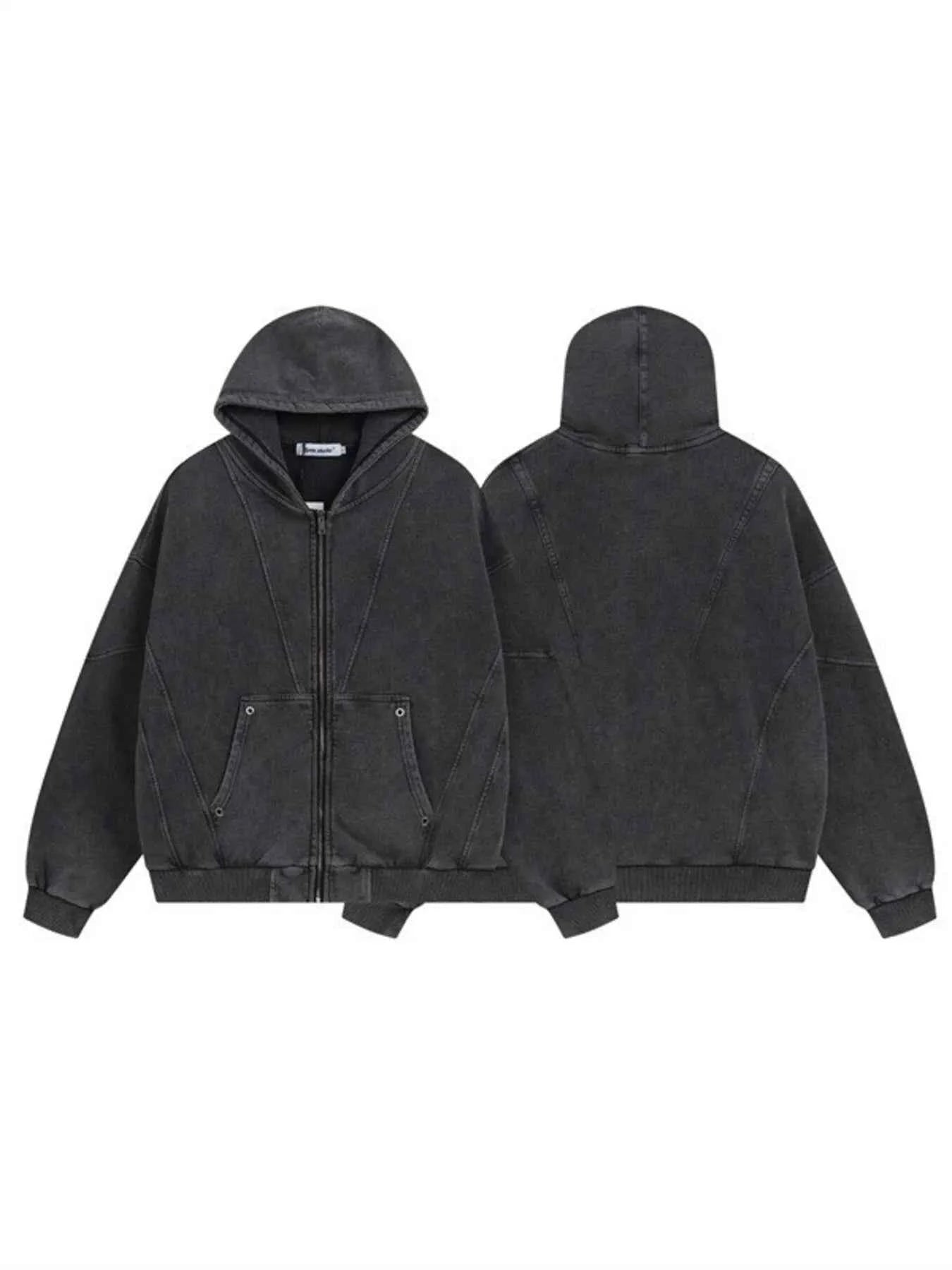 Men's Washed Zip Up Long Sleeve Hooded Jacket