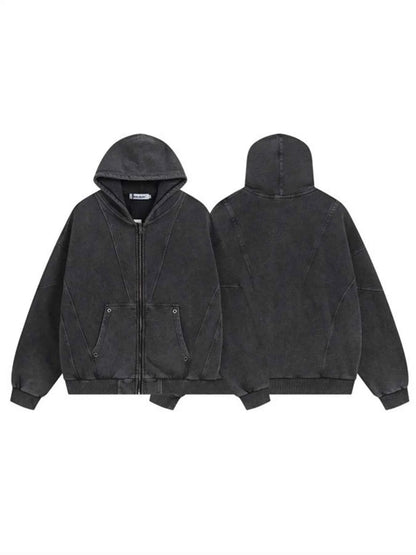 Men's Washed Zip Up Long Sleeve Hooded Jacket