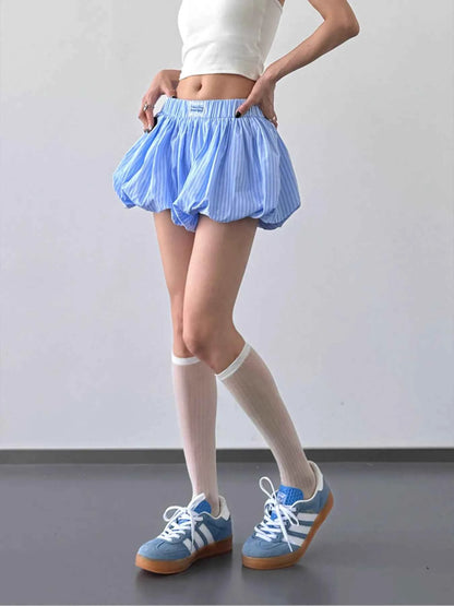 Striped Bubble Hem Casual Shorts