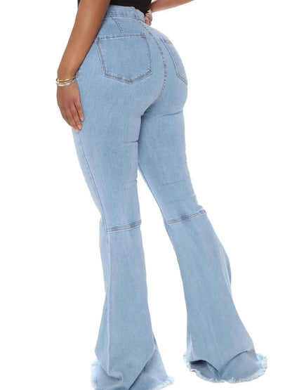 Full Size High-Waisted Raw Hem Flare Jeans Plus Size