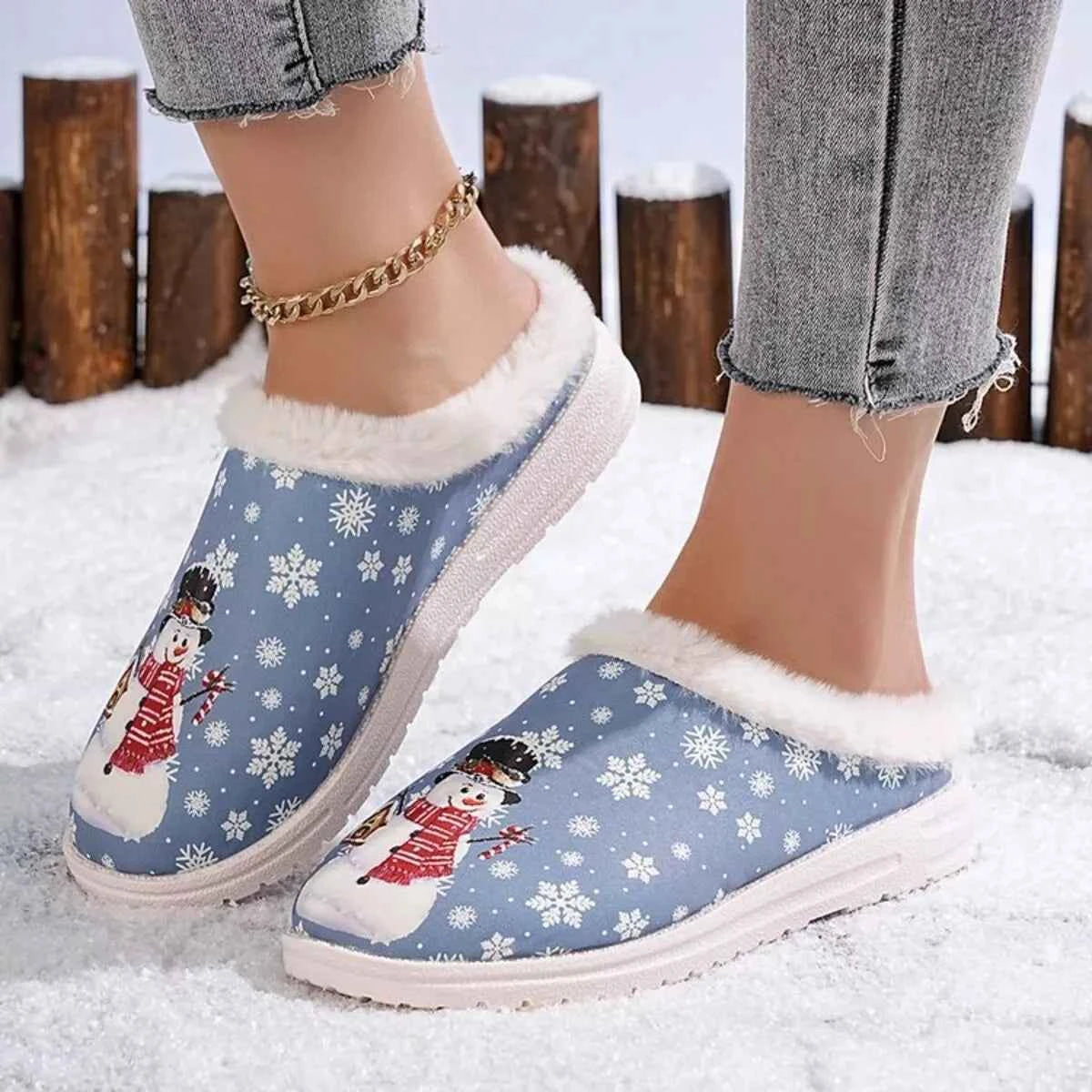 Christmas Snowman Plush Lined Slippers
