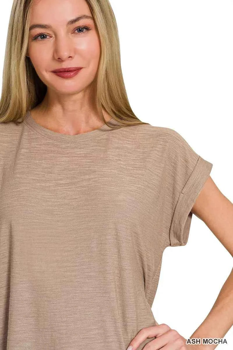Zenana Slub Cuffed Sleeve Tee