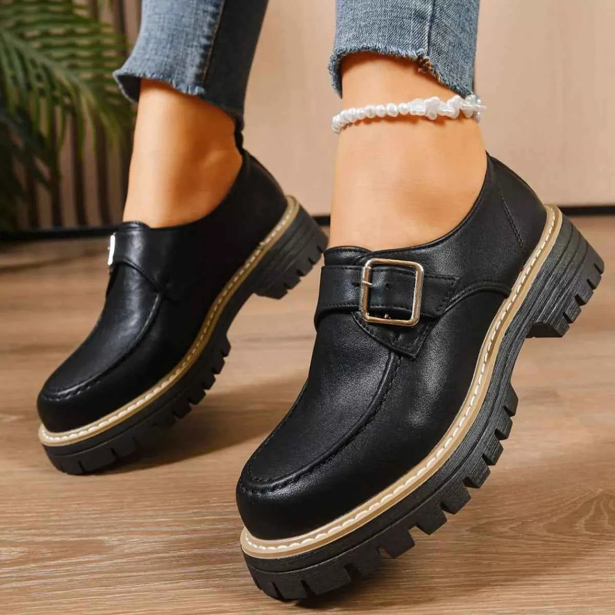 Round Toe Buckle Loafers