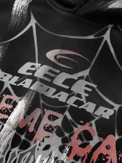 Men's Gothic Spider Web Graffiti Print Hoodie