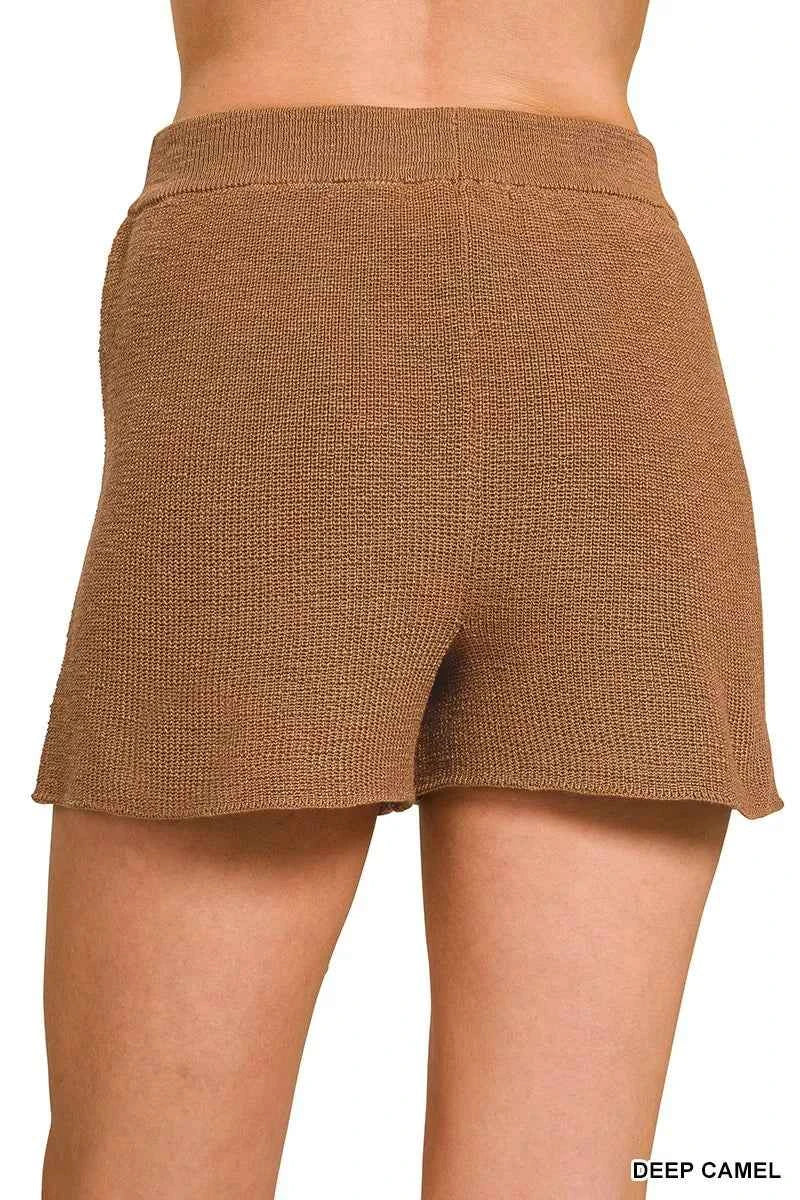 Zenana Round Neck Knit Top and Shorts Sweater Set