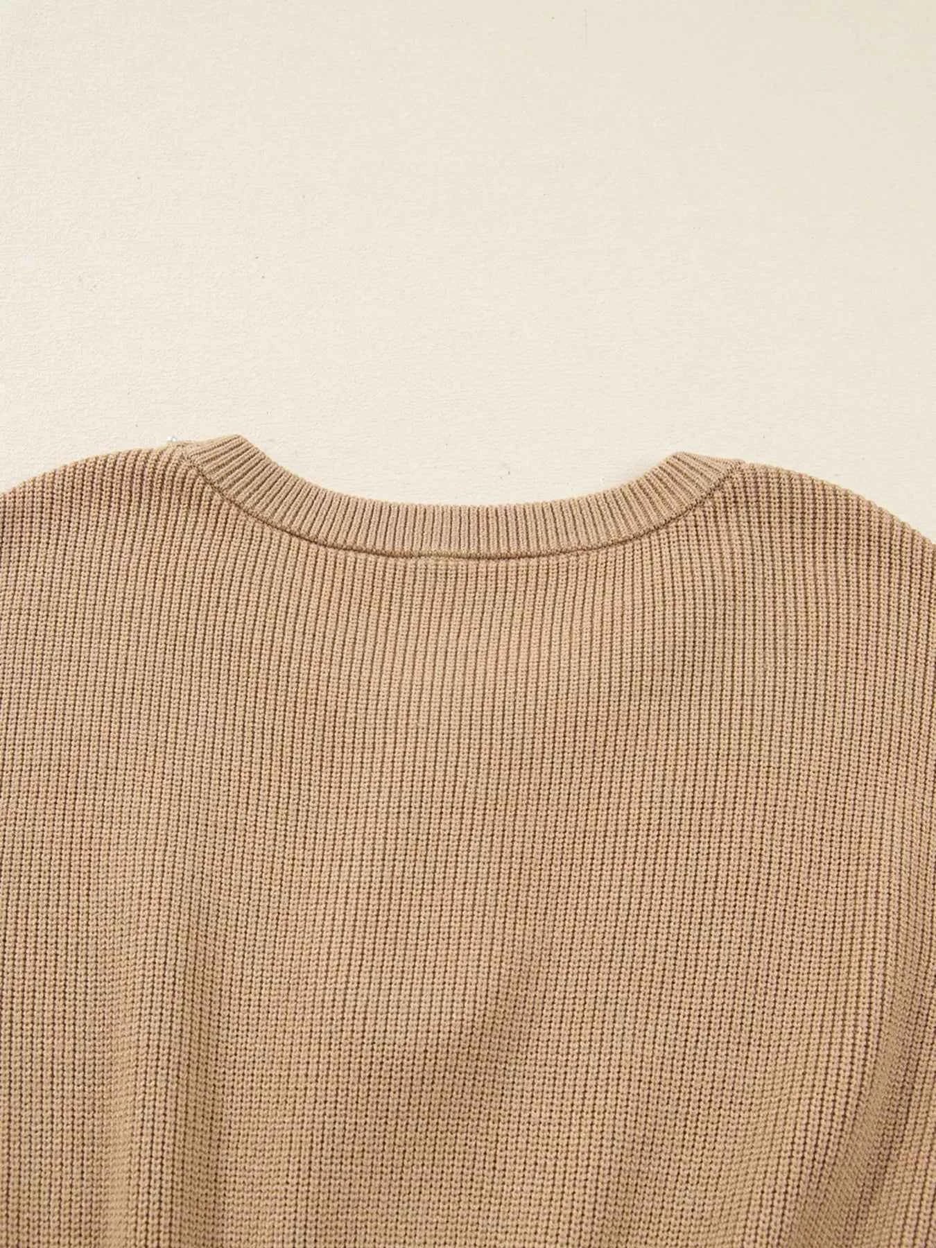 Pearl Embellished Keyhole Ribbed Sweater Dress