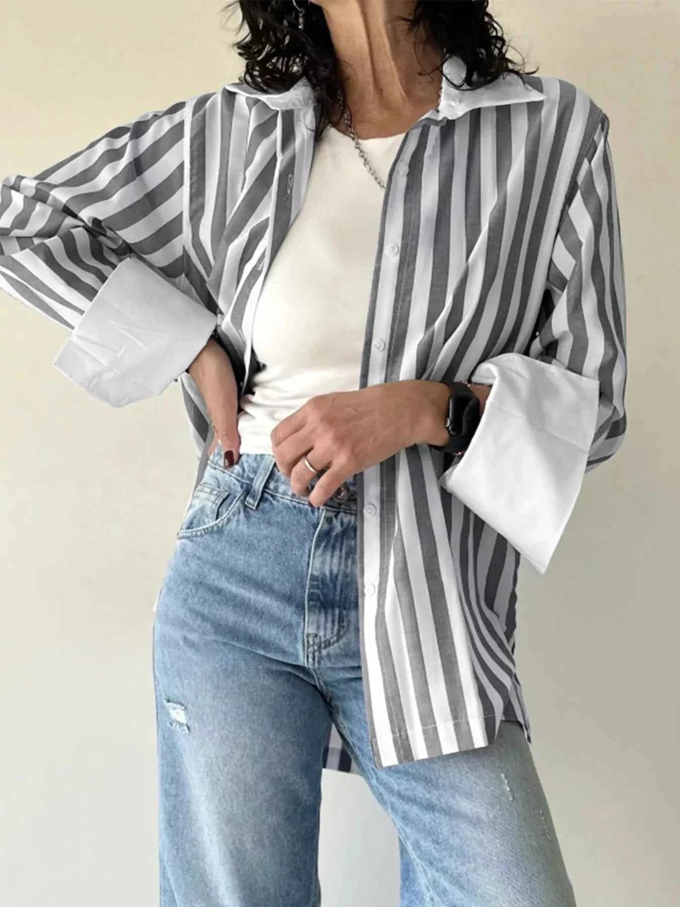 Striped Oversized Button-Up Shirt