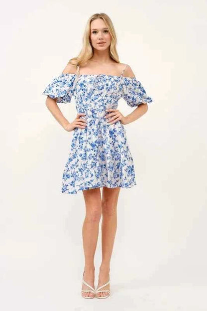 And The Why Off Shoulder Bubble Sleeve Dress