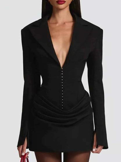 Full Size Blazer-Style Long Sleeve Mini Dress Plus Size