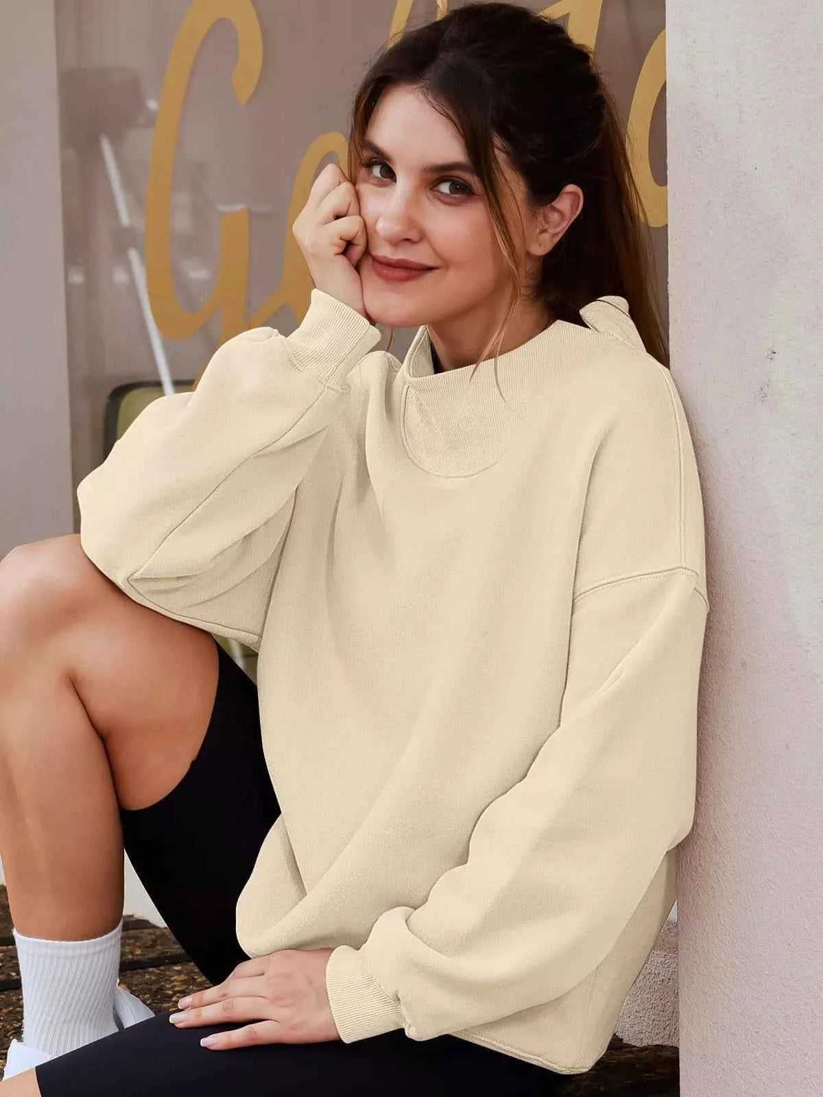 Mock Neck Dropped Shoulder Sweatshirt