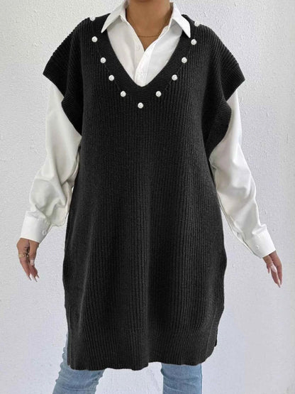 Slit V-Neck Sweater Dress