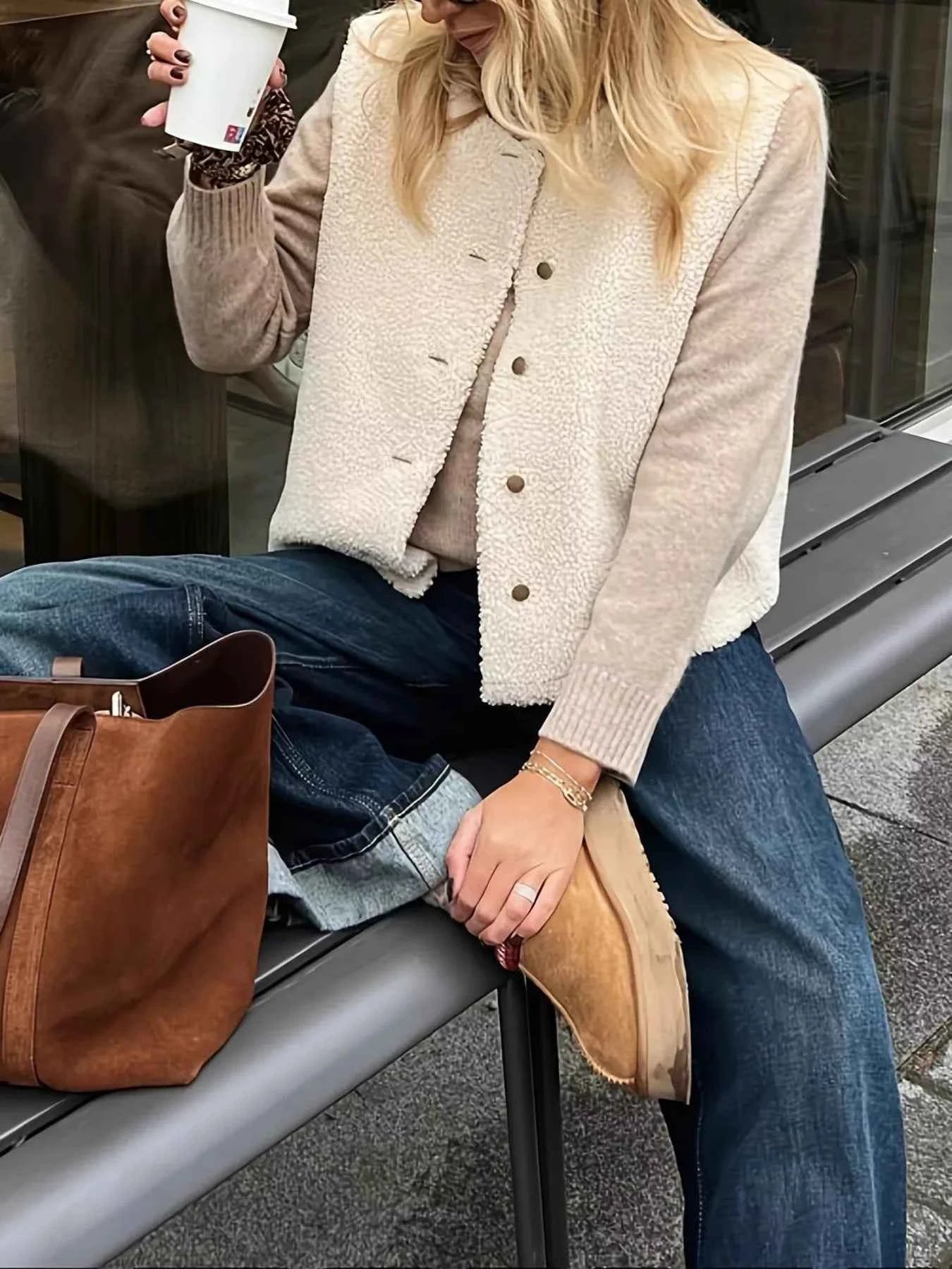 Button-Down Sherpa Vest Coat