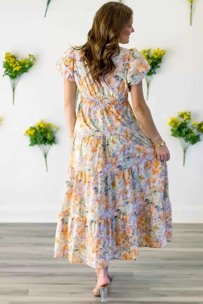 Floral Print Smocked Tiered Maxi Dress