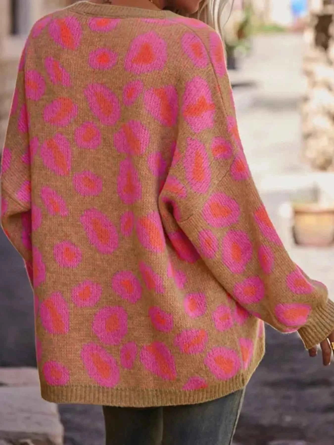 Leopard Oversized V-Neck Sweater