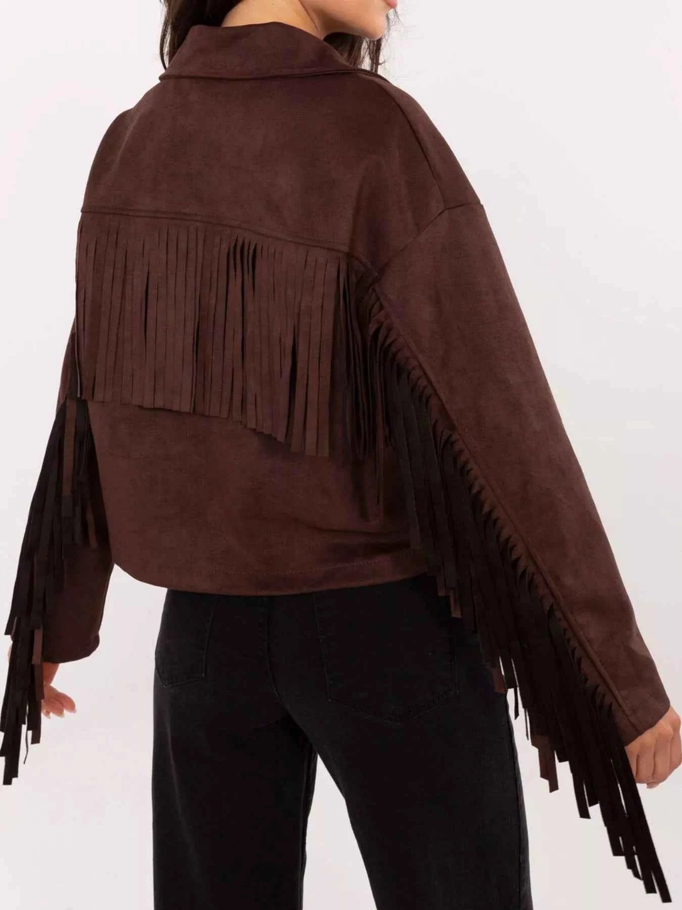 Fringe Button Up Suede Jacket