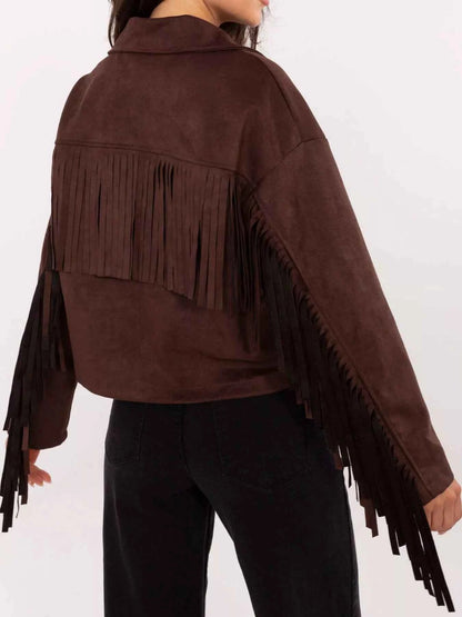 Fringe Button Up Suede Jacket