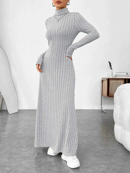 Ribbed Turtleneck Long Sleeve Maxi Knit Dress