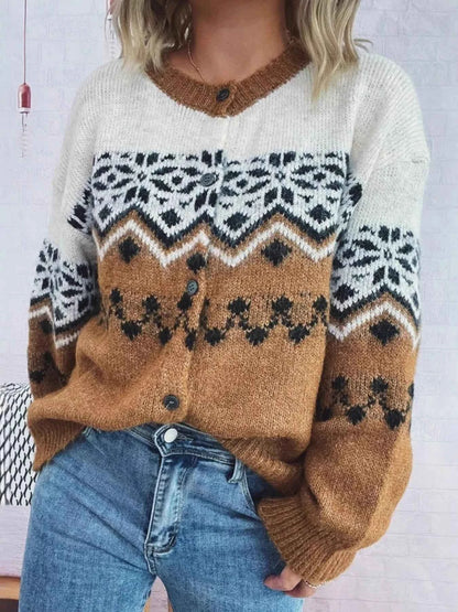 Christmas Button Up Drop Shoulder Cardigan