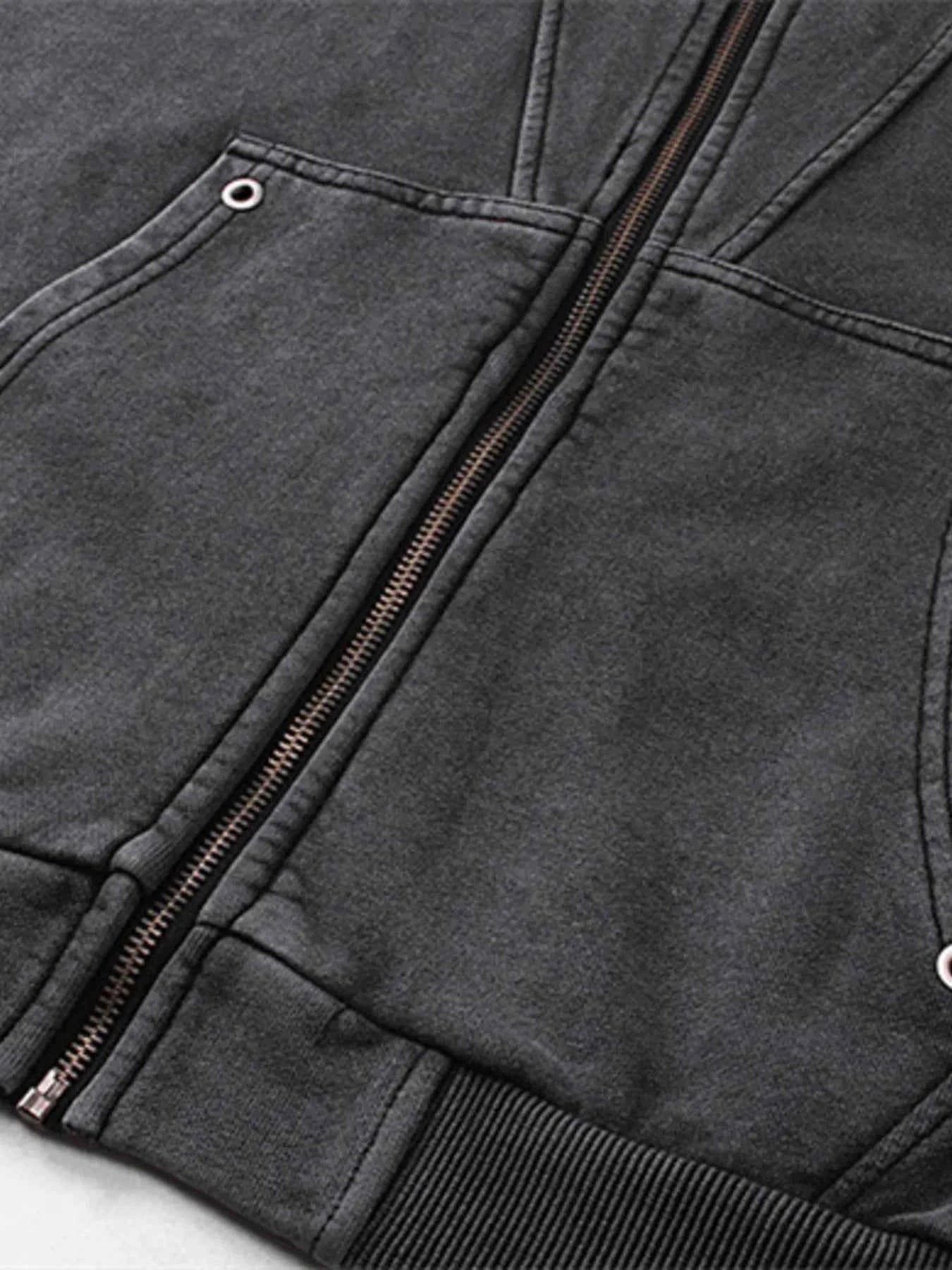 Men's Washed Zip Up Long Sleeve Hooded Jacket