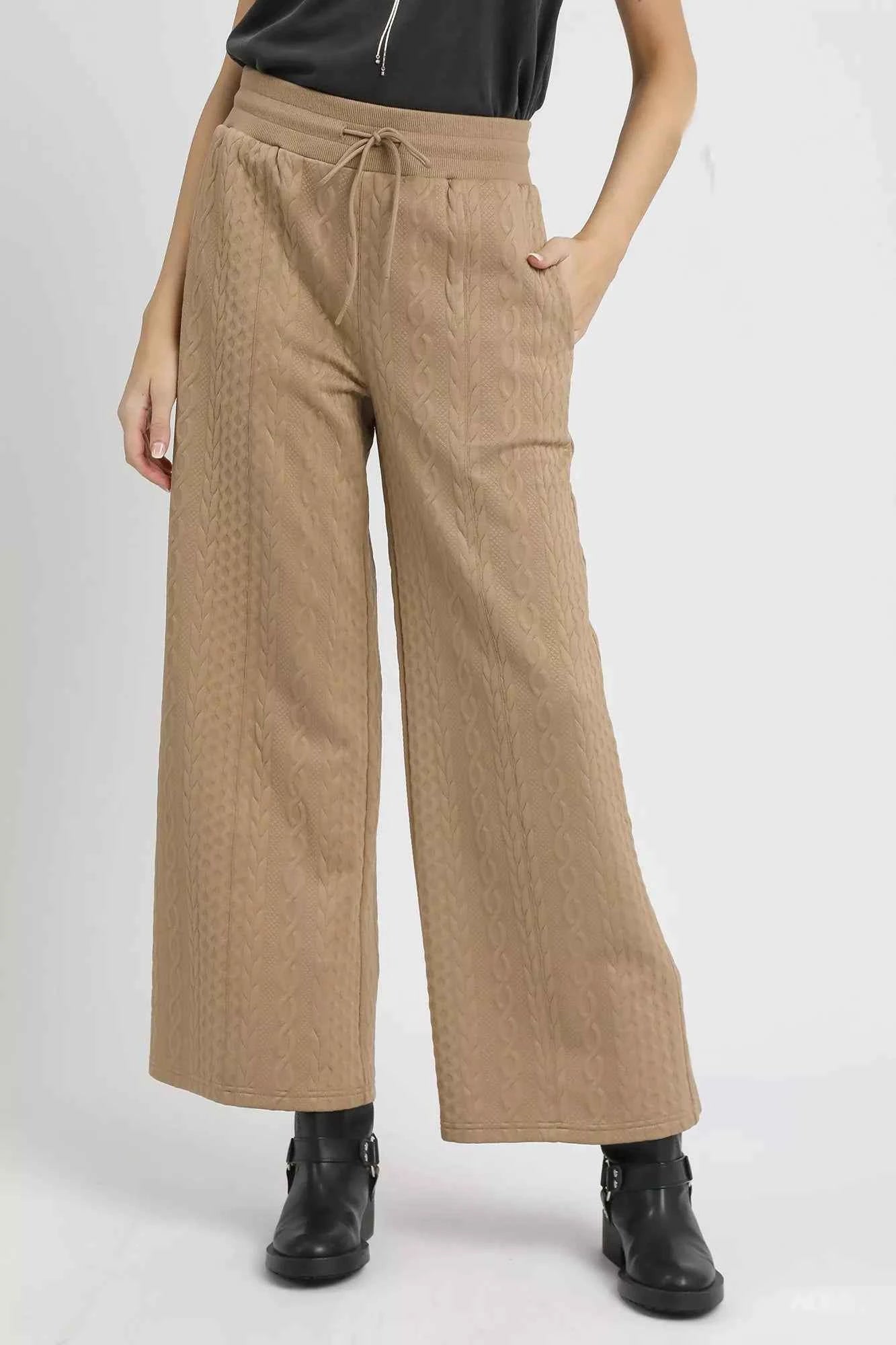 Umgee Cable Knit Textured Wide Leg Pants