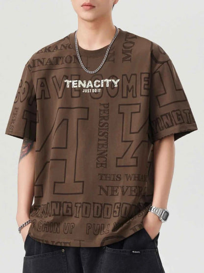 Men's Plus Size Letter Round Neck Short Sleeve T-Shirt