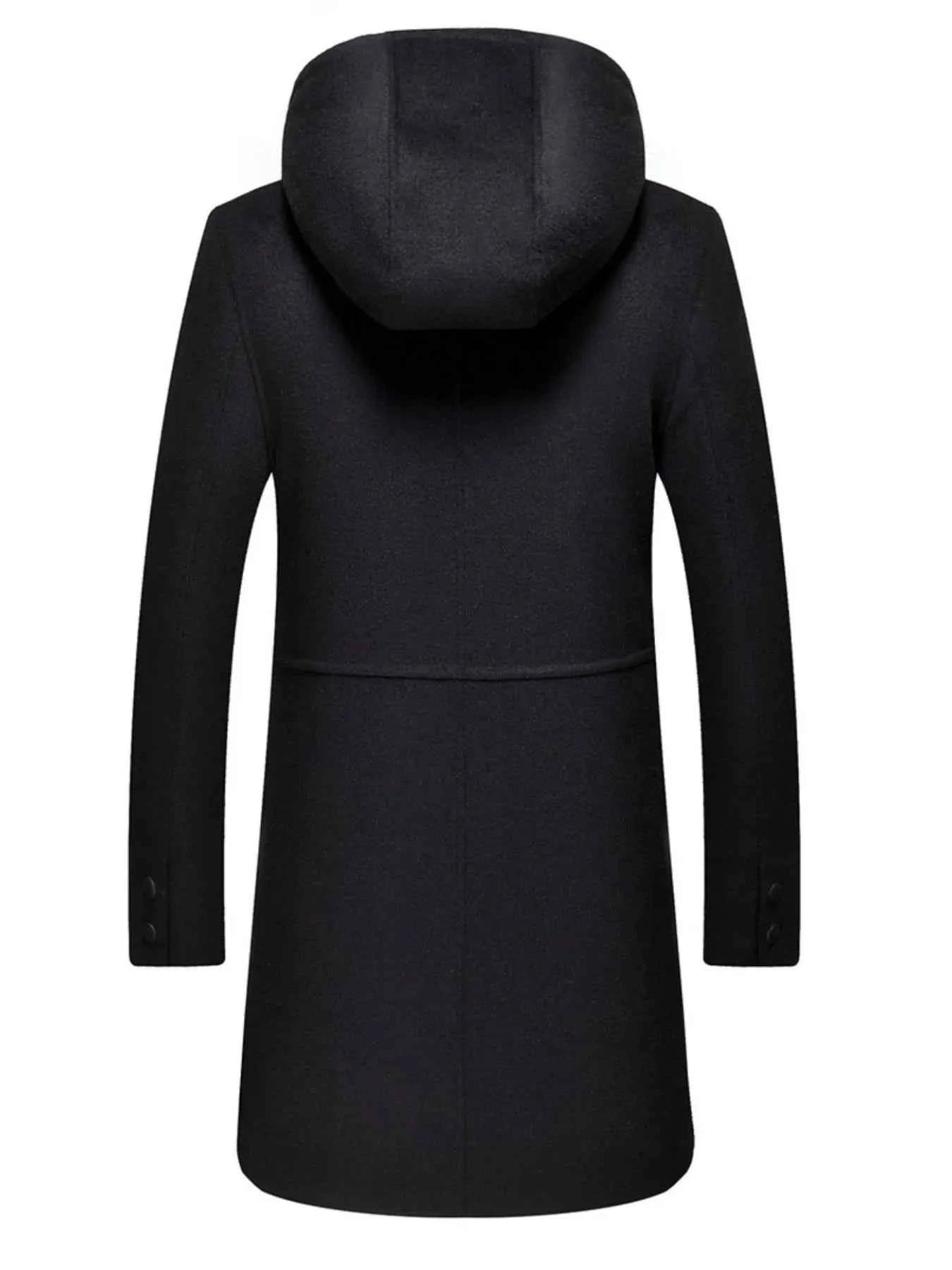 Men's Plus Size Zip Up Drawstring Hooded Wool Coat