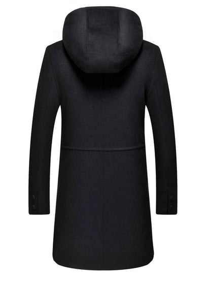 Men's Plus Size Zip Up Drawstring Hooded Wool Coat