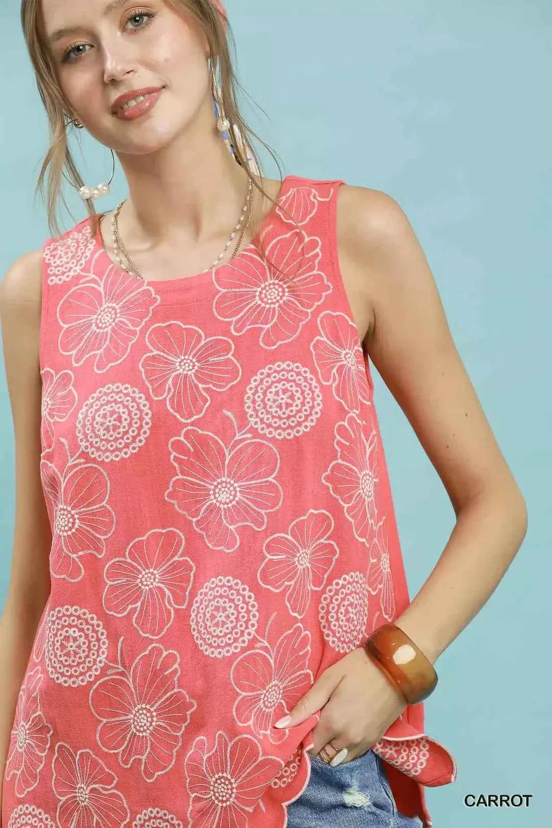 Umgee Floral Embroidered Sleeveless Top