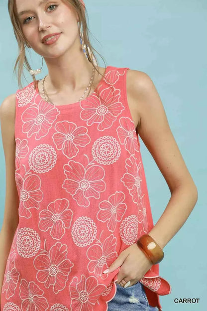 Umgee Floral Embroidered Sleeveless Top