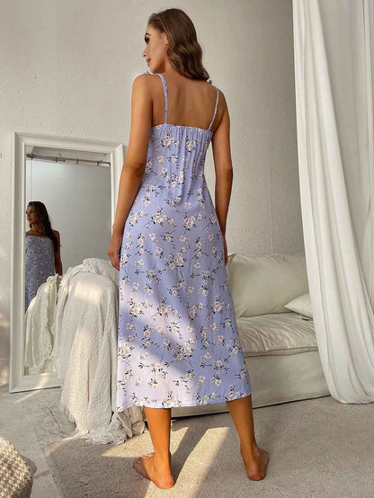 Printed Tie Shoulder Midi Night Dress